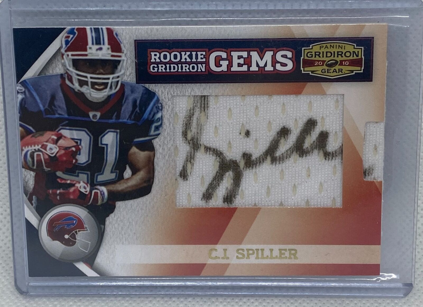 C.J SPILLER 2010 GRIDIRON GEMS GOLD INK SP /25 PULLOUT JERSEY AUTO RC #D 13/228