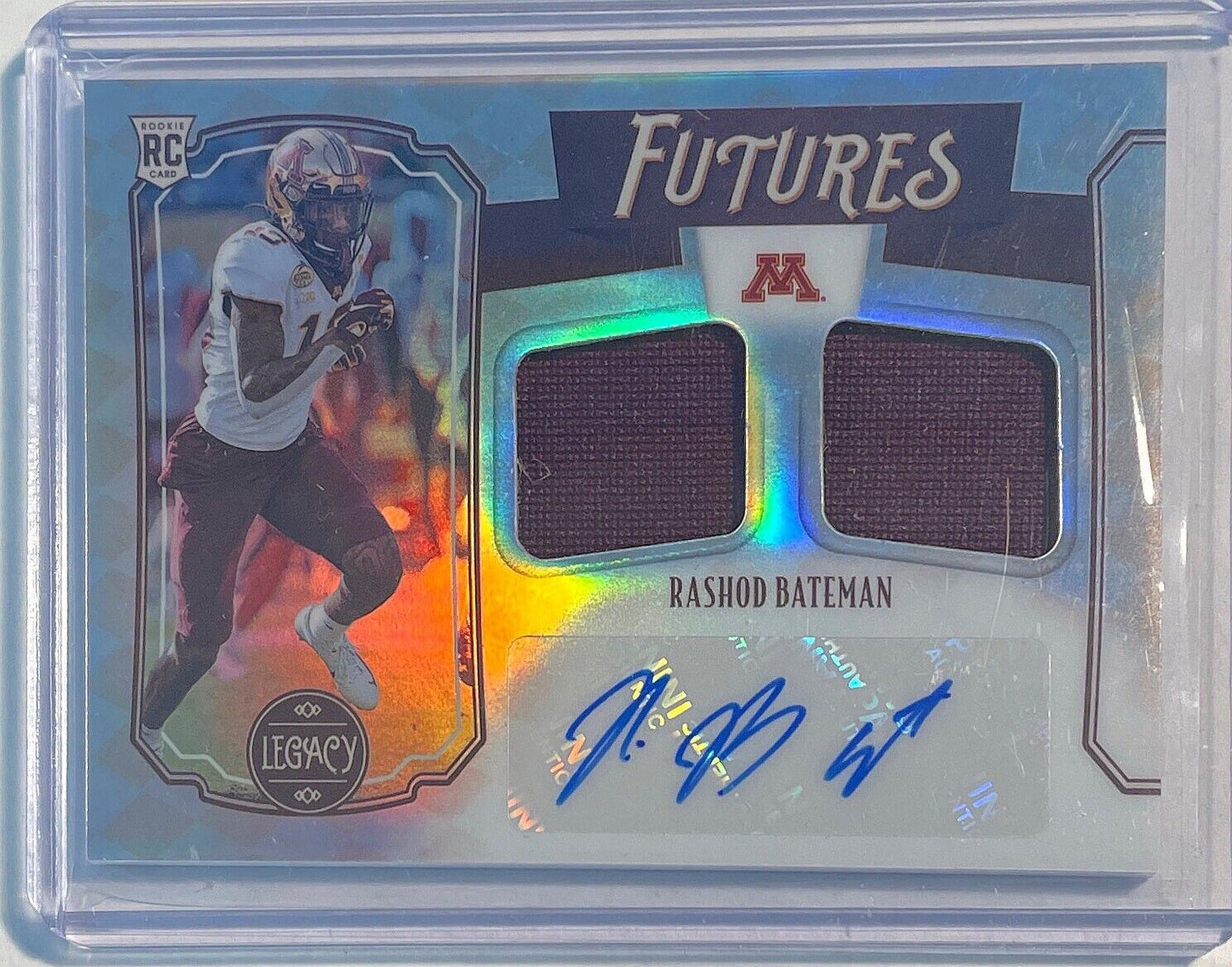 RASHOD BATEMAN 2021 PANINI LEGACY FUTURES DUAL JERSEY AUTO ROOKIE RC #D 048/299