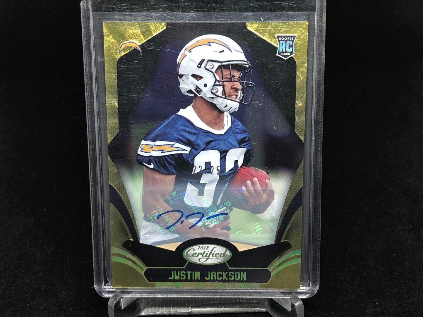 JUSTIN JACKSON 2018 PANINI CERTIFIED GOLD AUTO RC #D 22/25