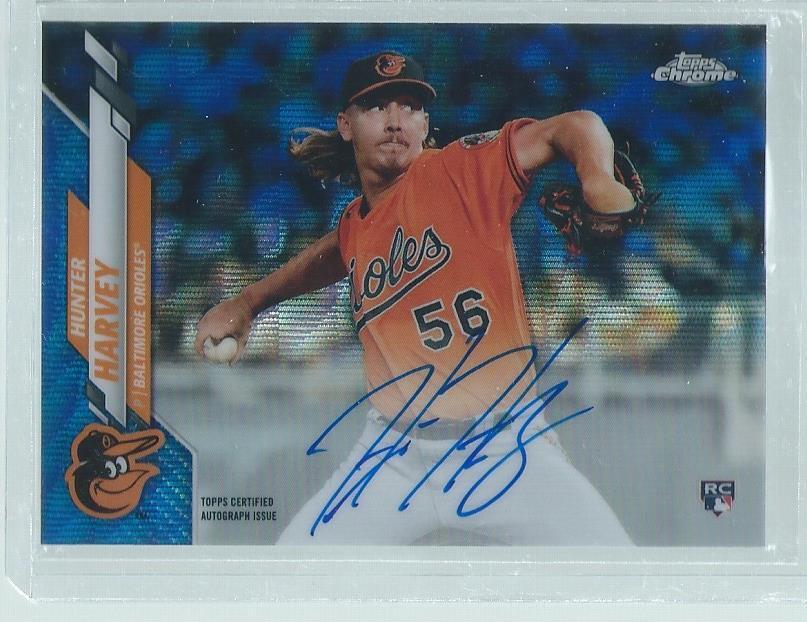 HUNTER HARVEY 2020 TOPPS CHROME ON CARD AUTO BLUE WAVE REFRACTOR ROOKIE RC /150