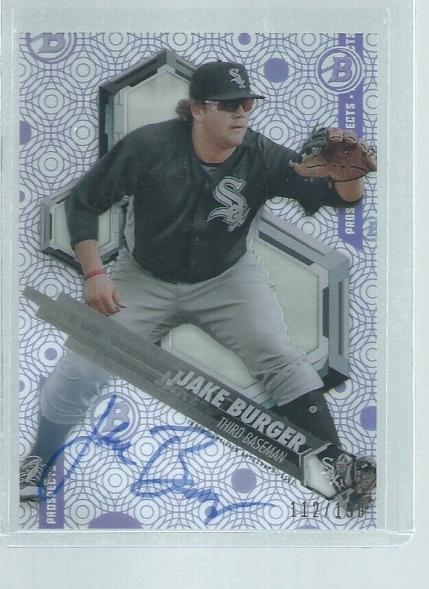 JAKE BURGER 2018 BOWMAN HIGH TEK ON CARD AUTO PURPLE PROSPECT #D 112/150