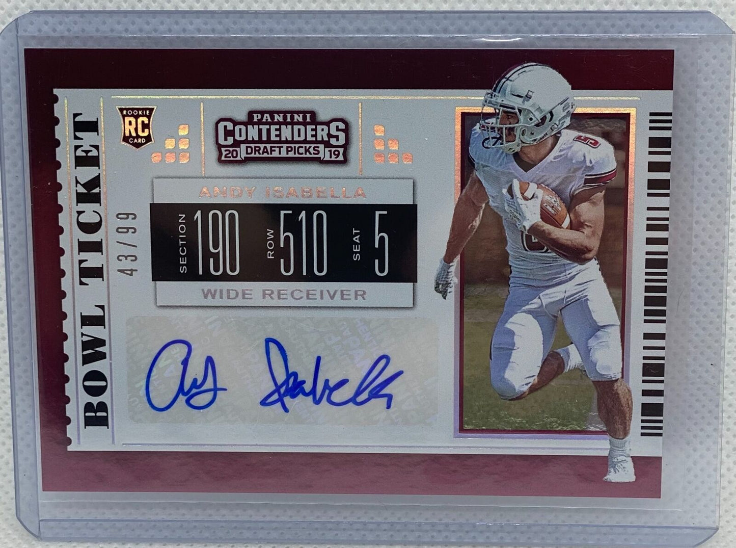 ANDY ISABLELLA 2019 PANINI CONTENDERS DRAFT PICKS BOWL TICKET AUTO RC #D 43/99