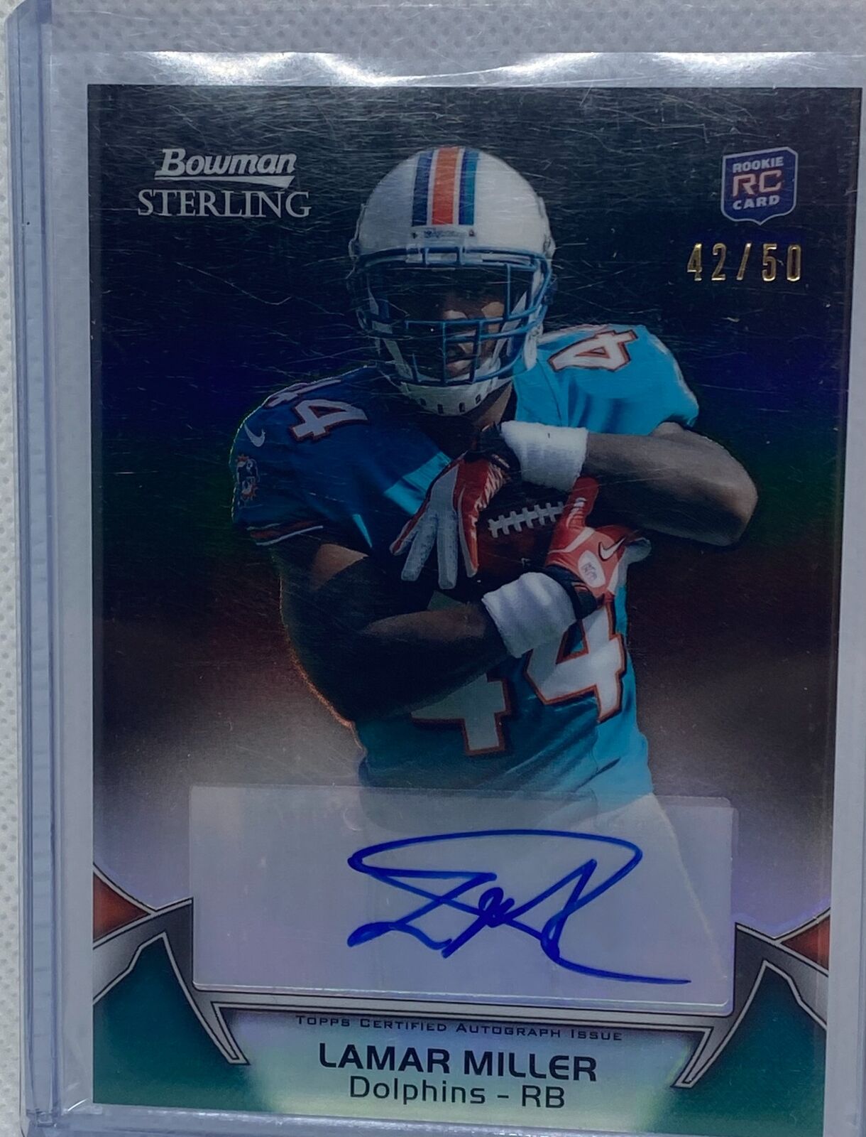 LAMAR MILLER 2012 TOPPS BOWMAN STERLING BLACK REFRACTOR AUTO RC #D 42/50
