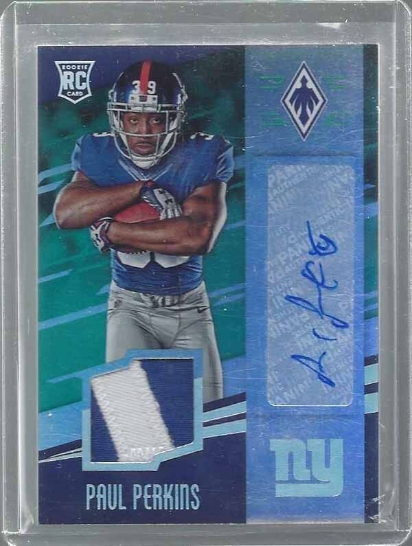 PAUL PERKINS 2016 PANINI PHOENIX GREEN 2 COLOR NAMEPLATE PATCH AUTO RC #D 6/10