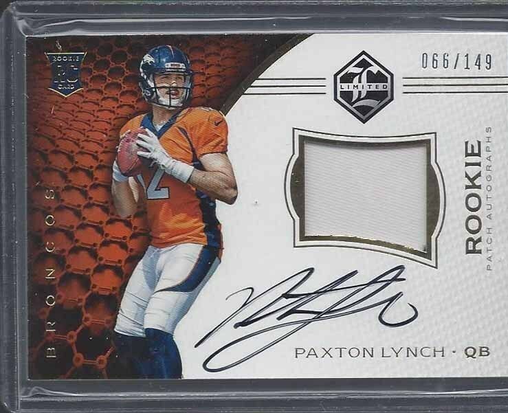 PAXTON LYNCH 2016 LIMITED RPA BRONCOS ROOKIE PATCH ON CARD AUTO #D /149