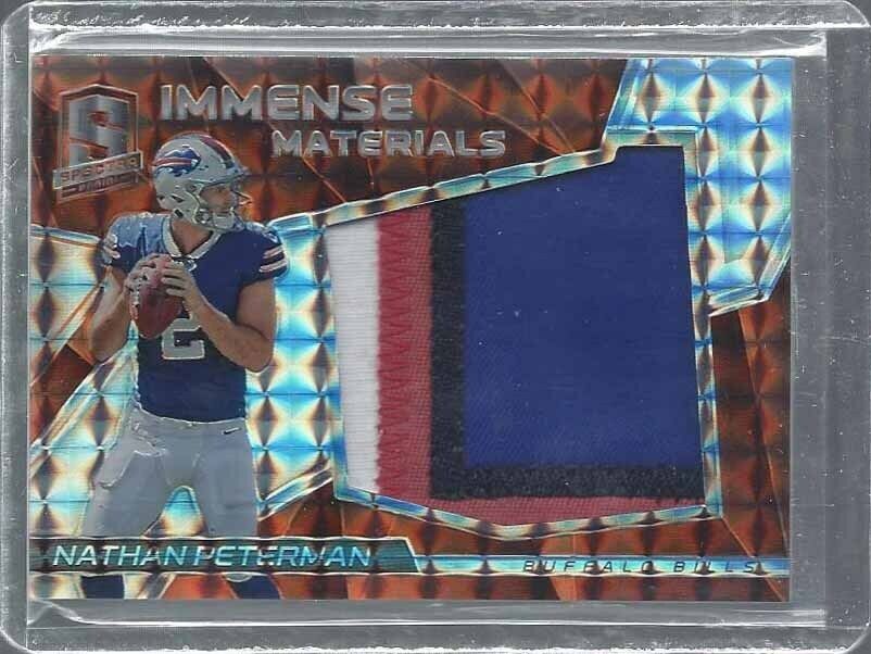 NATHAN PETERMAN 2017 SPECTRA ORANGE IMMENSE JUMBO 4 COLOR ROOKIE PATCH RC #D 5/5