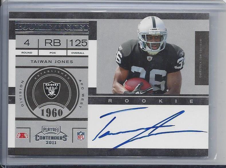TAIWAN JONES 2011 PLAYOFF CONTENDERS ROOKIE TICKET ON CARD TRUE RC AUTO #210