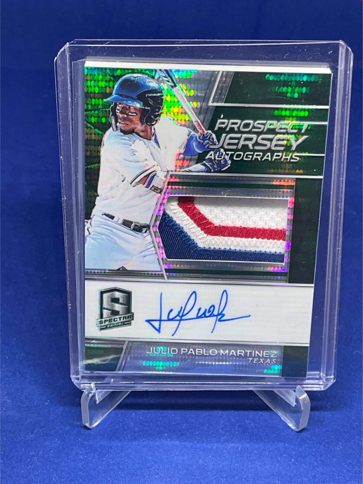 JULIO PABLO MARTINEZ 2019 PANINI SPECTRA PROSPECT GREEN PRIZM PATCH AUTO #D 2/5