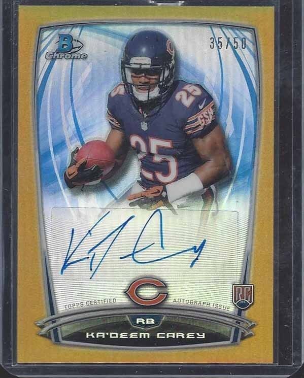 KA'DEEM CAREY 2014 BOWMAN CHROME GOLD REFRACTOR BEARS ROOKIE AUTO RC #D 35/50