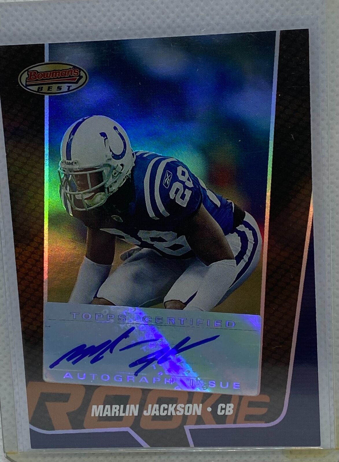 MARLIN JACKSON 2005 TOPPS BOWMAN'S BEST BRONZE ORANGE AUTO RC #D 26/99
