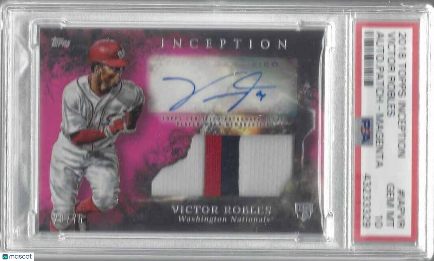 VICTOR ROBLES 2018 TOPPS INCEPTION MAGENTA RPA PATCH AUTO RC /75 PSA 10 POP 1/1