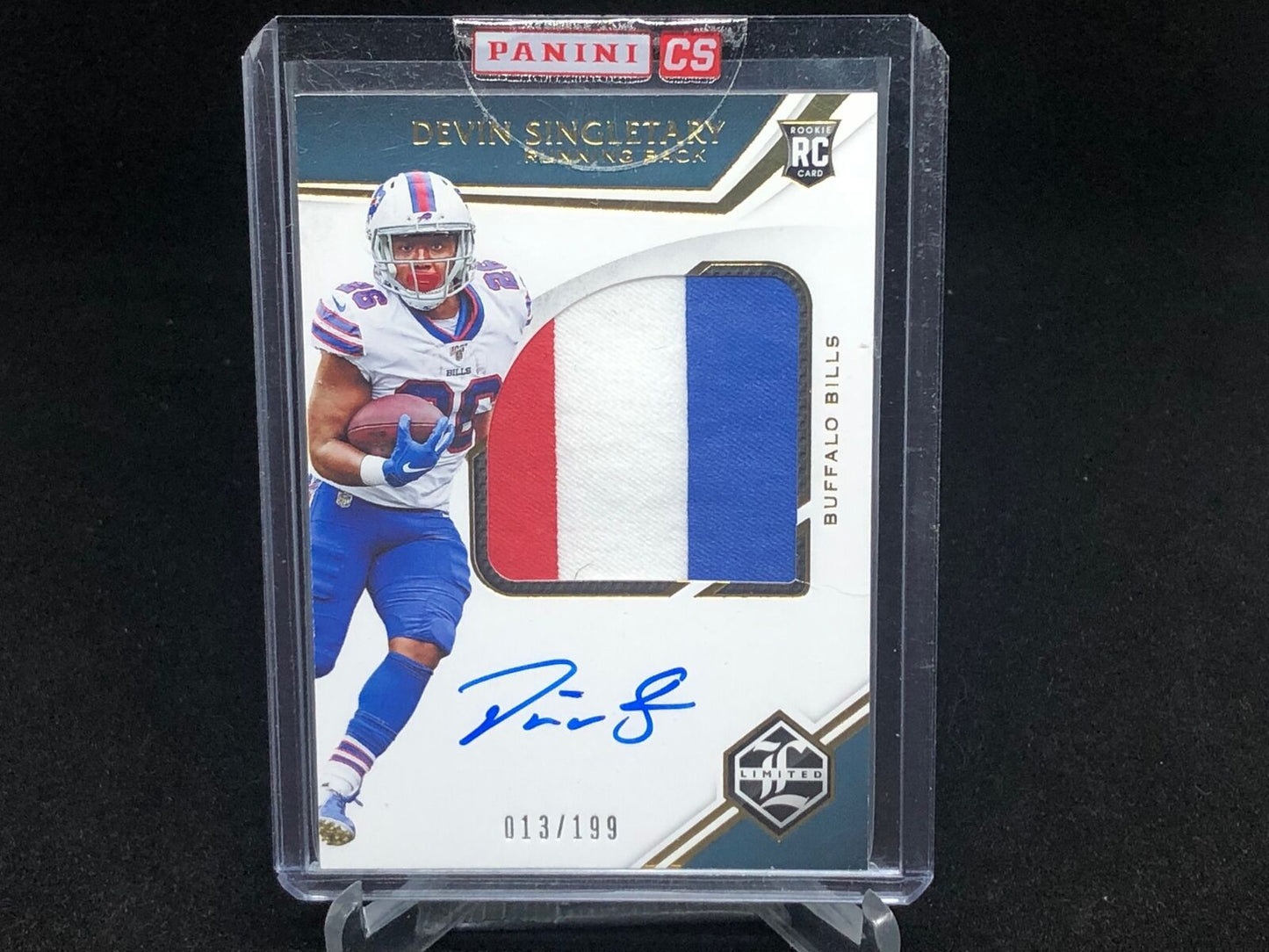 DEVIN SINGLETARY 2019 PANINI LIMITED 3 CLR PATCH ON CARD AUTO RC #D 13/199
