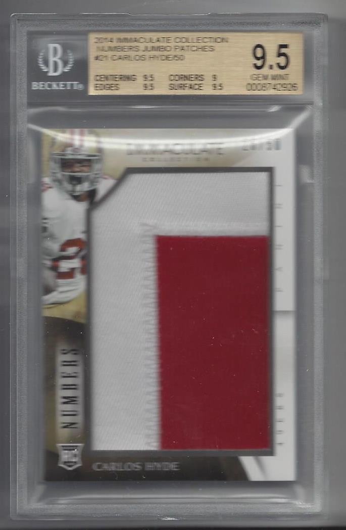 CARLOS HYDE 2014 IMMACULATE NUMBERS JUMBO PATCH RC #D 26/50 BGS 9.5 POP 1/1