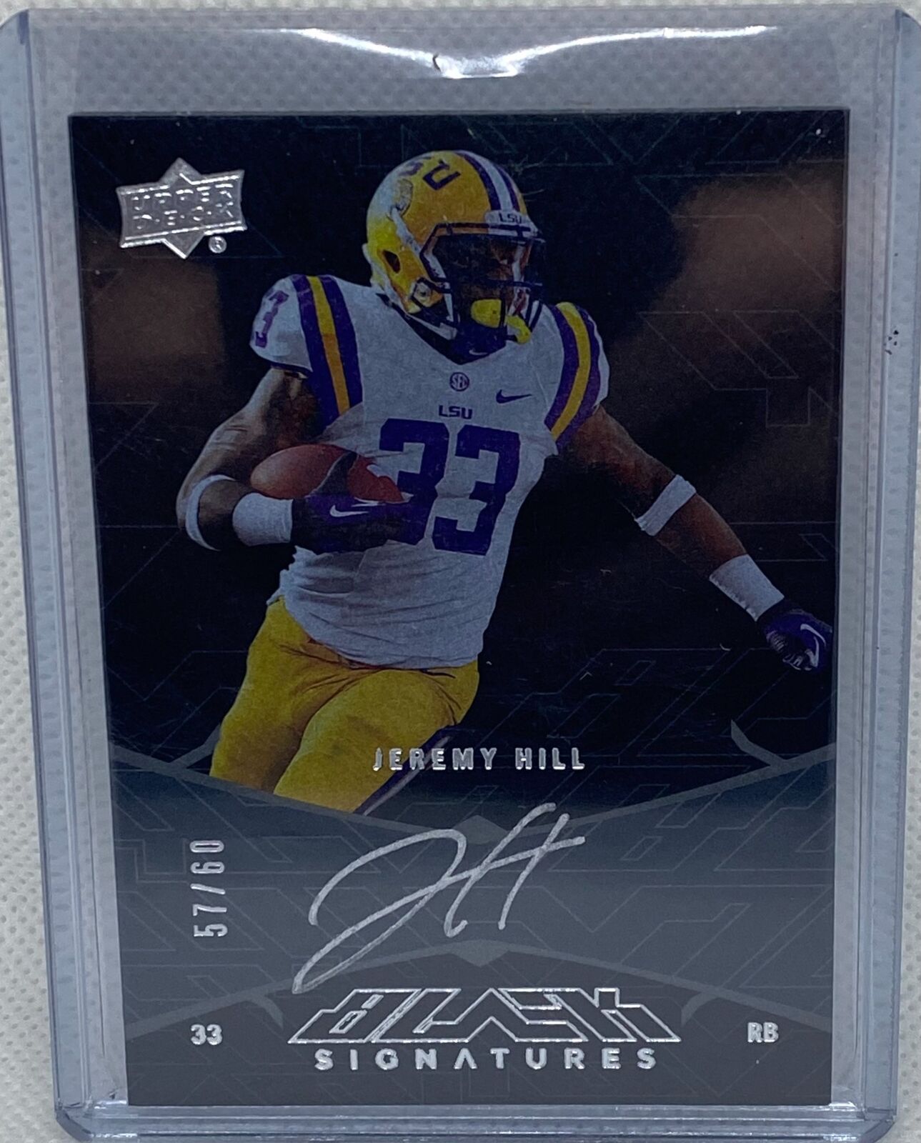 JEREMY HILL 2014 UPPER DECK EXQUISITE BLACK SIGNATURES ON CARD AUTO RC #D 57/60