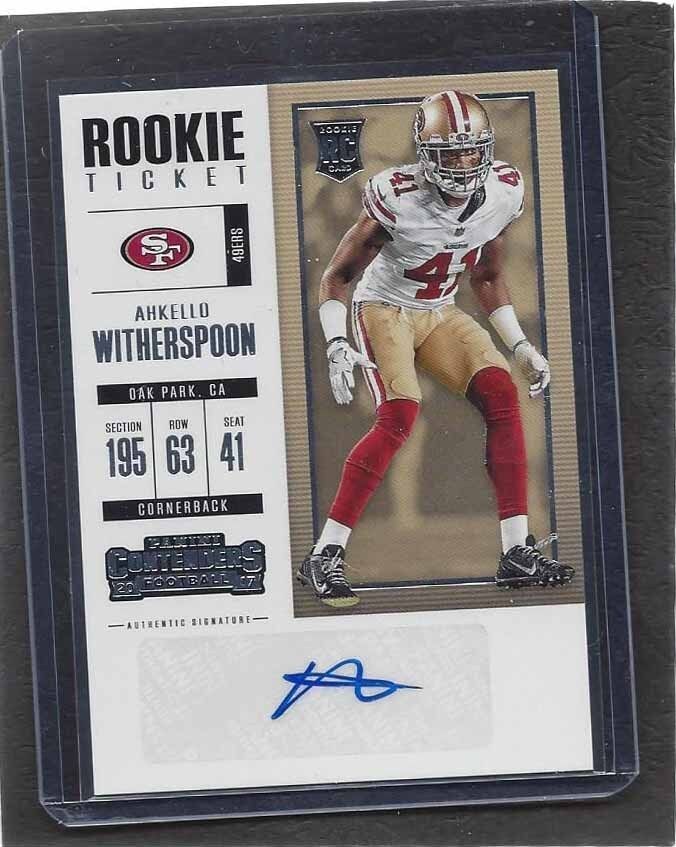 AHKELLO WITHERSPOON 2017 CONTENDERS ROOKIE TICKET 49ERS AUTO RC #172