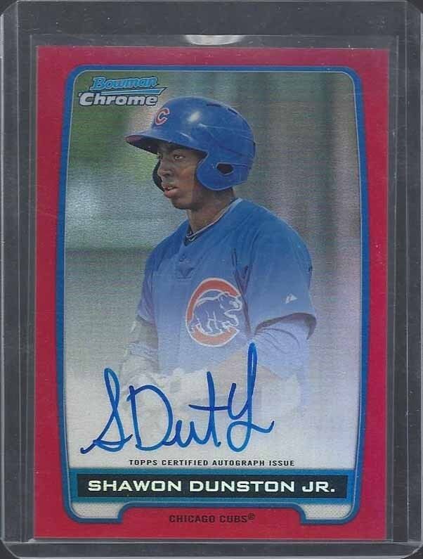 SHAWON DUNSTON JR 2012 BOWMAN CHROME PROSPECT CUBS RED REFRACTOR ON CARD AUTO /5