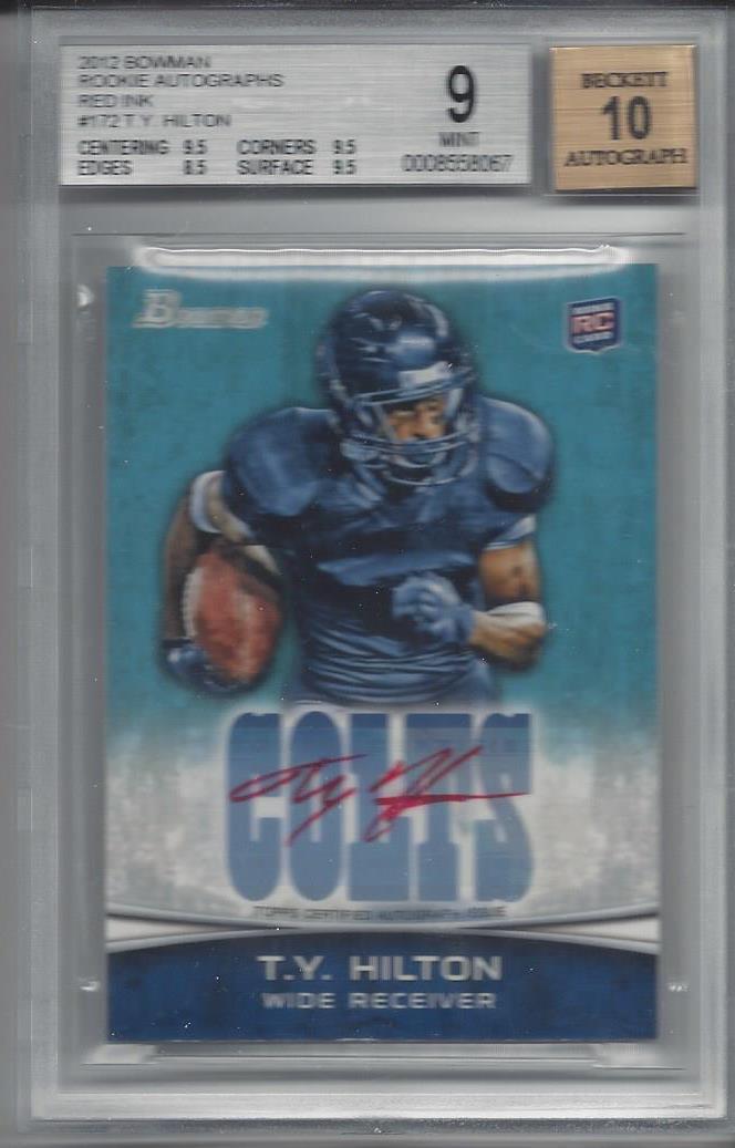 T.Y. HILTON 2012 BOWMAN RED INK SP /15 ROOKIE AUTO RC BGS 9 POP 2 (.5 FROM 9.5)