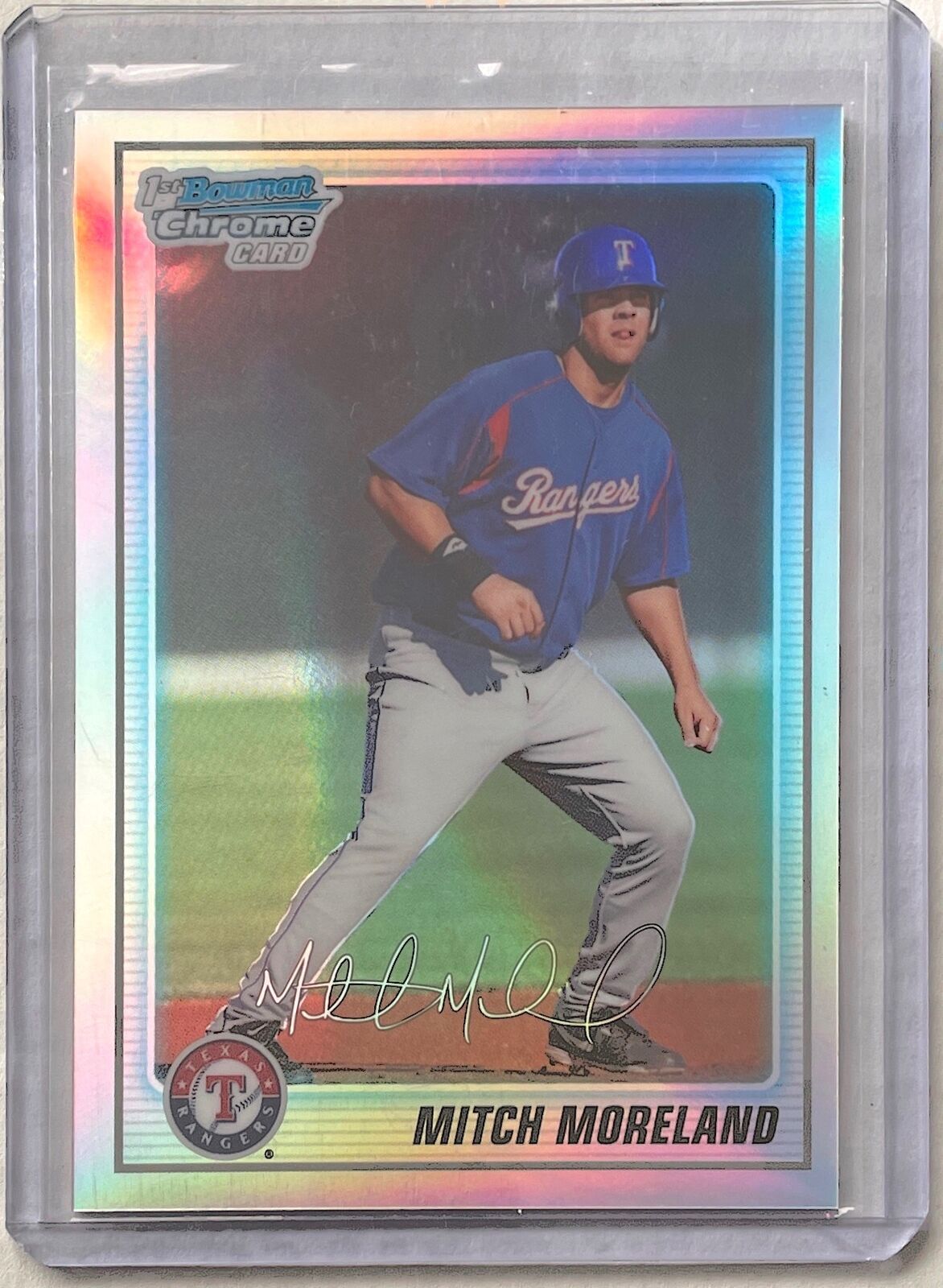 MITCH MORELAND 2010 BOWMAN CHROME 1ST PROSPECT SILVER REFRACTOR #D 753/777