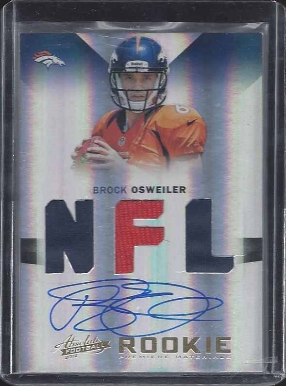 BROCK OSWEILER 2012 ABSOLUTE RPM TRIPLE 2 COLOR JERSEY ON CARD AUTO RC #D /299