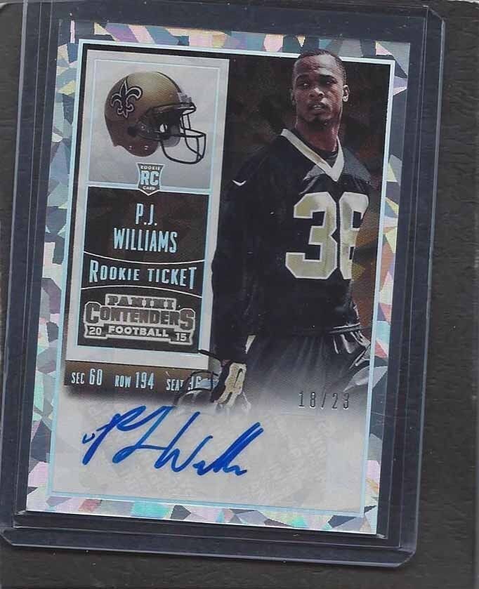 P.J. WILLIAMS 2015 PANINI CONTENDERS ROOKIE TICKET CRACKED ICE AUTO RC #D 18/23