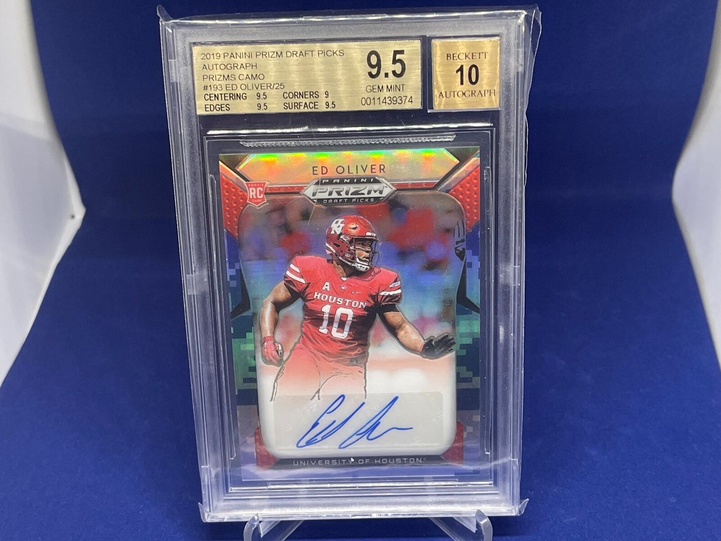 ED OLIVER 2019 PANINI PRIZM CAMO PRIZM AUTO RC #D 14/25 BGS 9.5 W/ 10 AUTO GEM