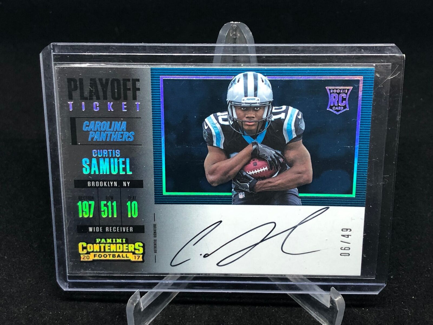 CURTIS SAMUEL 2017 PANINI CONTENDERS PLAYOFF TICKET ON CARD AUTO RC #D 6/49