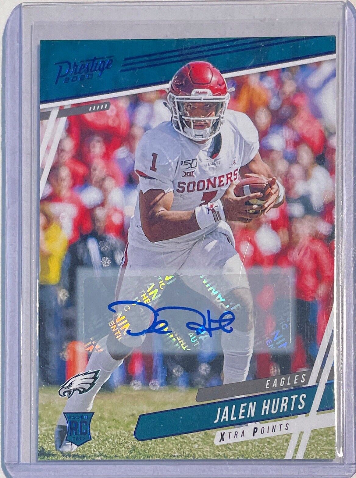 JALEN HURTS 2020 PANINI PRESTIGE XTRA POINT BLUE SSP AUTO ROOKIE RC #248