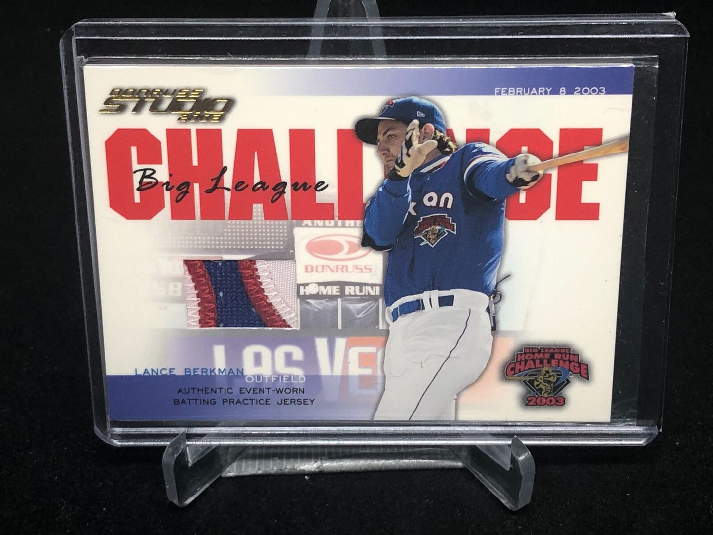 LANCE BERKMAN 2003 DONRUSS STUDIO 3 CLR BATTING PRACTICE USED PATCH #D 24/100
