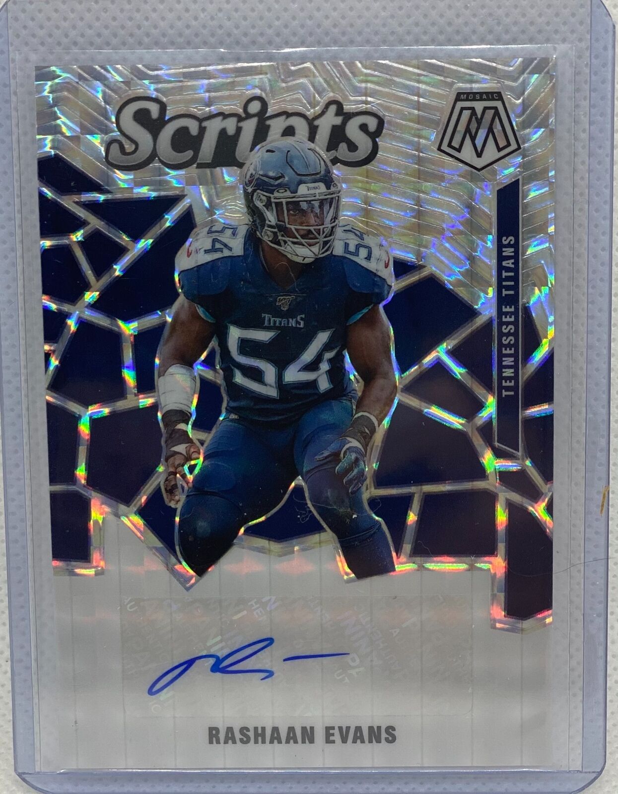 RASHAAN EVANS 2020 PANINI MOSAIC SCRIPTS SILVER PRIZM AUTO #26