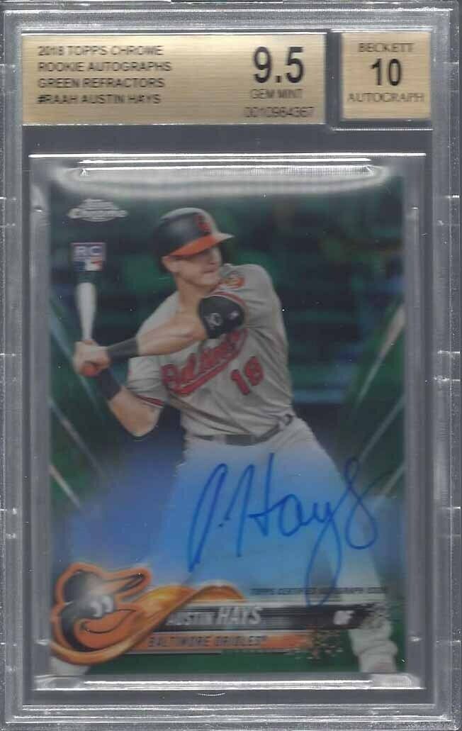 AUSTIN HAYS 2018 TOPPS CHROME GREEN REFRACTOR AUTO RC /99 BGS 9.5 10 AU POP 1/1