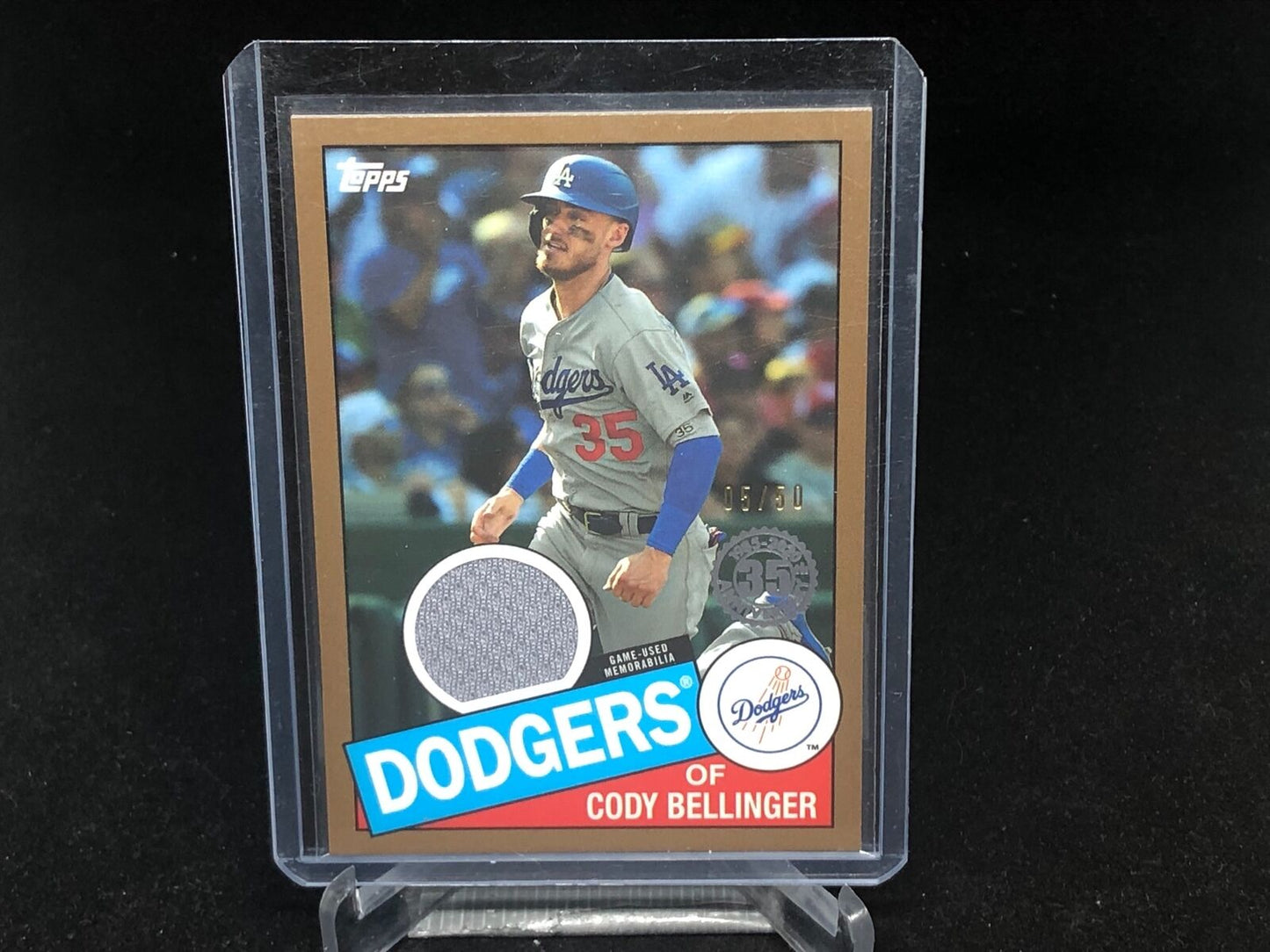 CODY BELLINGER 2020 TOPPS SERIES ONE 1985 35TH ANNIV GOLD GAME USED JERSEY /50