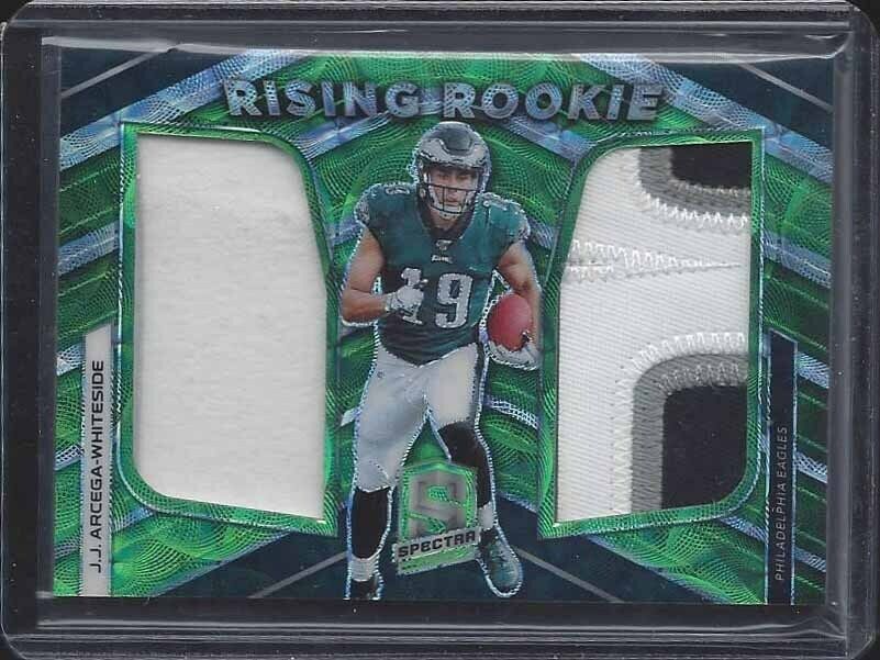 J.J. ARCEGA WHITESIDE 2019 SPECTRA RISING ROOKIE NEON GREEN DUAL PATCH RC #D /50