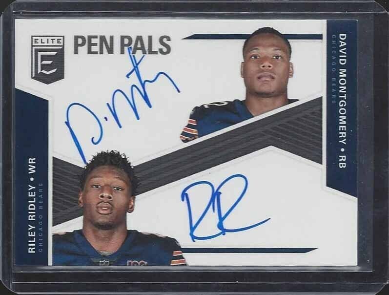DAVID MONTGOMERY RILEY RIDLEY 2019 ELITE PEN PALS DUAL BLUE INK ON CARD AUTO RC