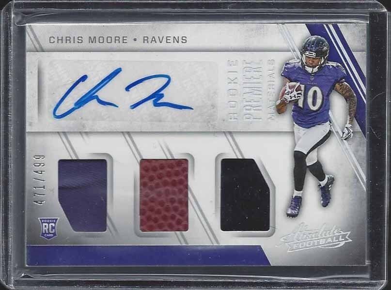 CHRIS MOORE 2016 ABSOLUTE RPM RAVENS TRIPLE JERSEY BALL ROOKIE AUTO RC #D /499