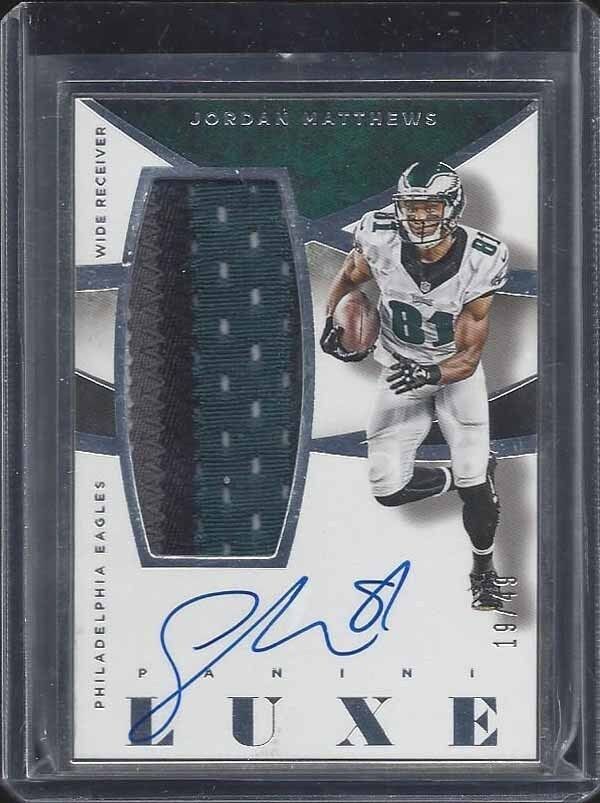 JORDAN MATTHEWS 2015 PANINI LUXE SILVER FRAME JUMBO 4 COLOR PATCH AUTO #D 19/49