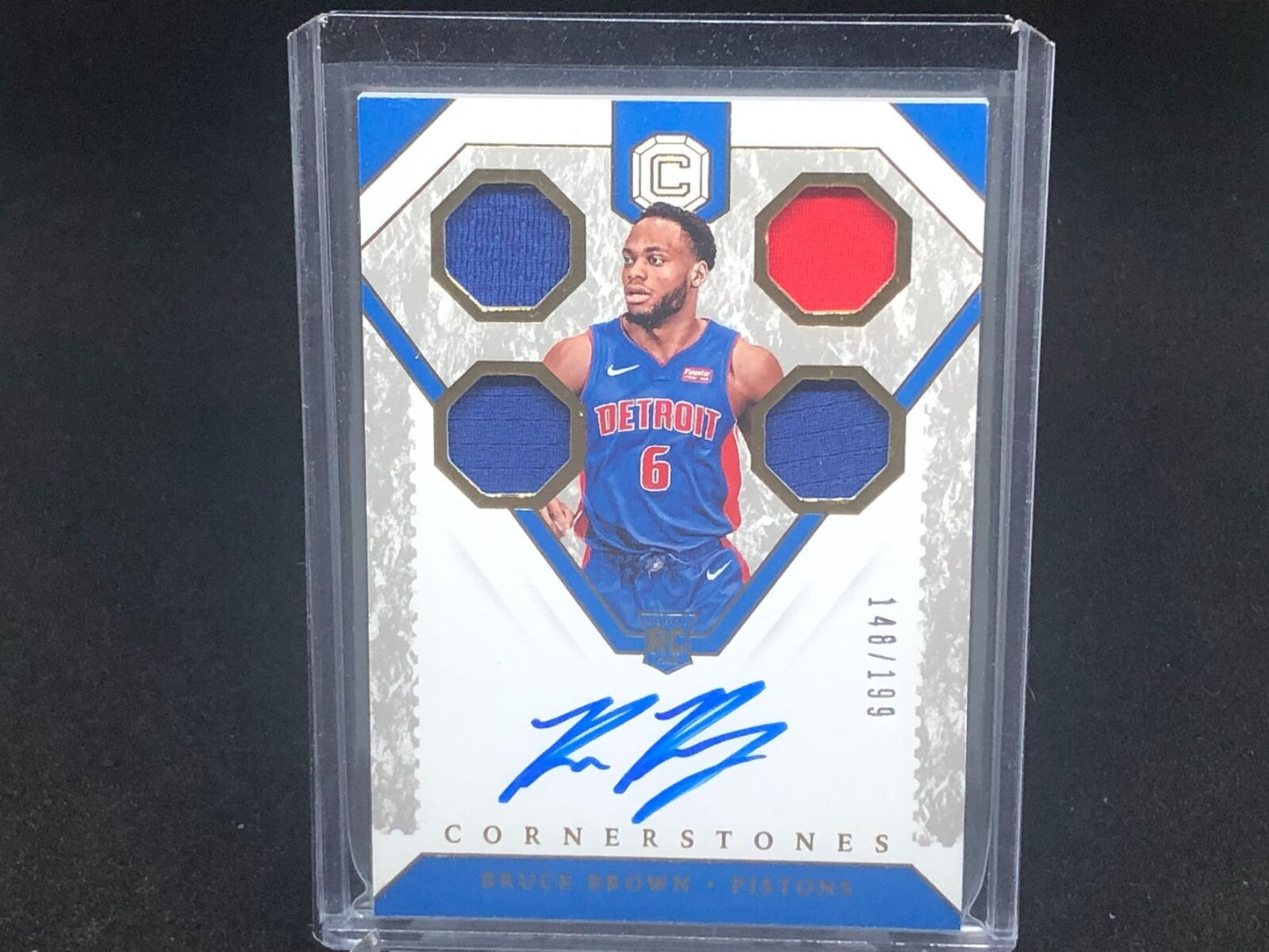 BRUCE BROWN 2018-19 PANINI CORNERSTONES QUAD JERSEY ON CARD AUTO RC #D 148/199