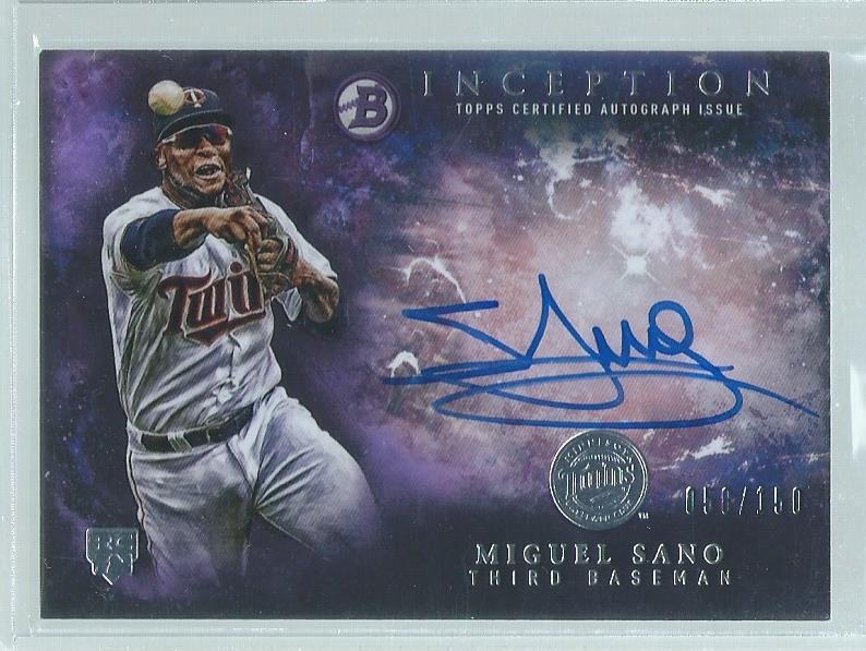 MIGUEL SANO 2016 BOWMAN INCEPTION ON CARD AUTO PURPLE ROOKIE RC #D 58/150