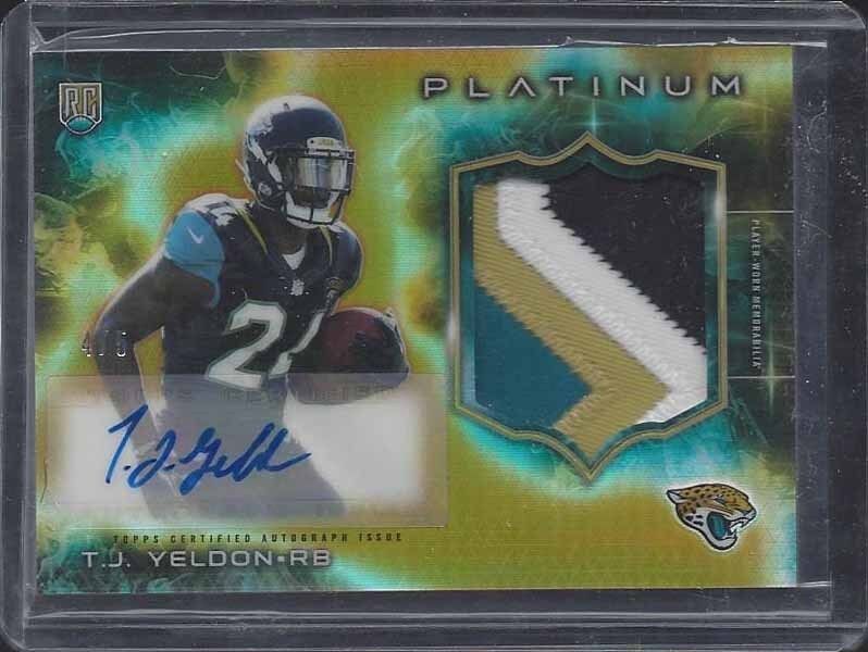 T.J. YELDON 2015 TOPPS PLATINUM GOLD REFRACTOR RPA 4 COLOR PATCH AUTO RC #D 4/5