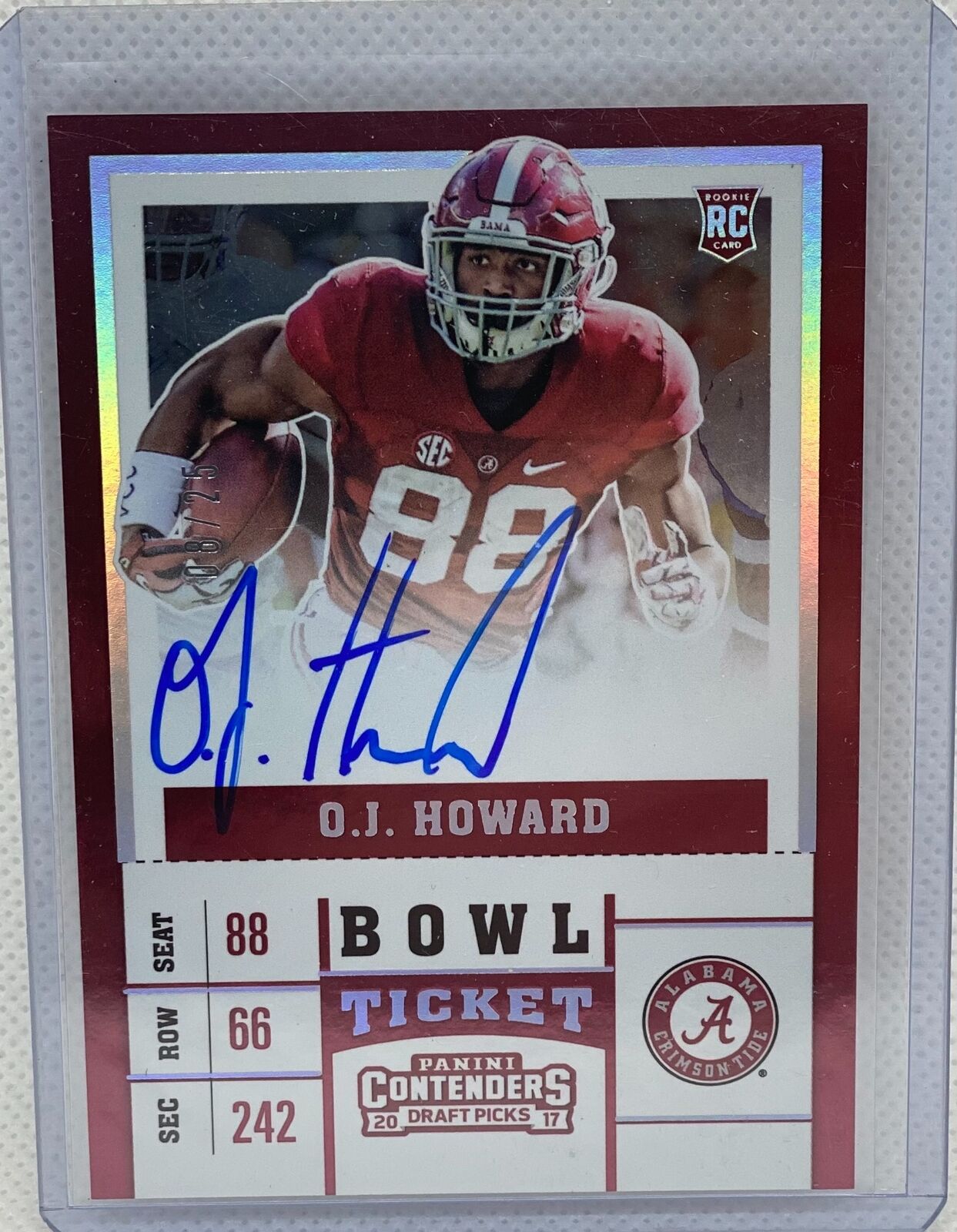 O.J HOWARD 2017 CONTENDERS DRAFT PICKS BOWL TICKET ON CARD AUTO RC #D 08/25