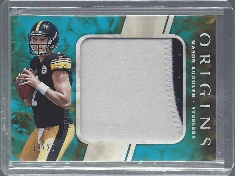 MASON RUDOLPH 2018 PANINI ORIGINS AQUA TEAL ROOKIE JUMBO PATCH RC #D 14/25
