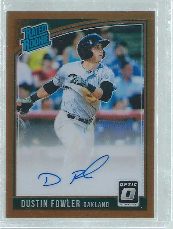 DUSTIN FOWLER 2018 DONRUSS OPTIC COPPER PRIZM RATED ROOKIE ON CARD AUTO RC