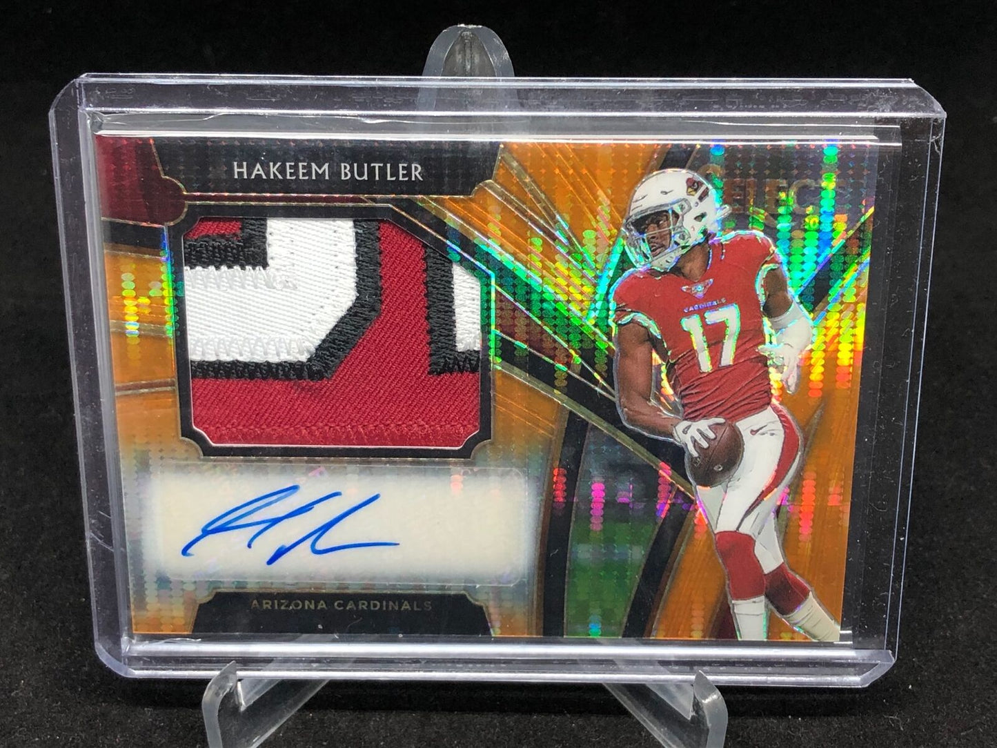 HAKEEM BUTLER 2019 PANINI SELECT ORANGE PULSAR PRIZM 3 CLR PATCH AUTO RC #D 4/23