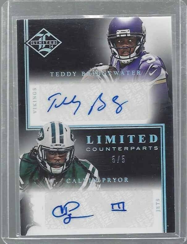 1/1 TEDDY BRIDGEWATER CALVIN PRYOR 2014 LIMITED COUNTERPARTS AUTO RC #D 5/5 JSY#
