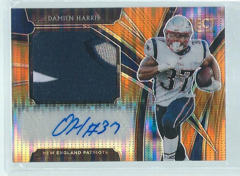 DAMIEN HARRIS 2019 SELECT ORANGE PULSAR PRIZM 3 COLOR PATCH AUTO RC #D 22/23