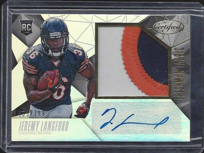 JEREMY LANGFORD 2015 CERTIFIED FRESHMAN FABRIC 3 COLOR JUMBO PATCH AUTO RC /799