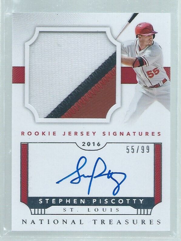 STEPHEN PISCOTTY 2016 NATIONAL TREASURES 3 COLOR PATCH ON CARD AUTO #D 55/99