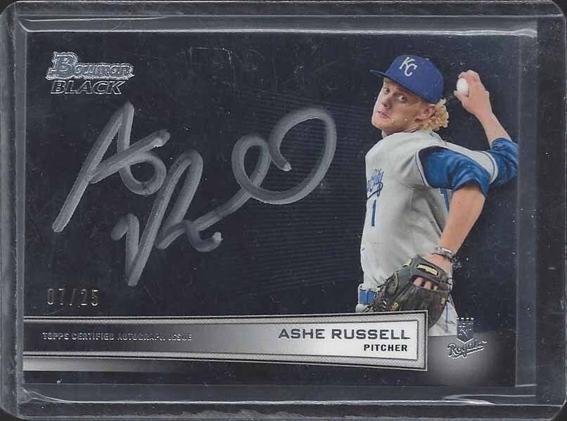 ASHE RUSSELL 2015 BOWMAN BLACK SILVER INK ON CARD ROYALS PROSPECT AUTO #D 7/25