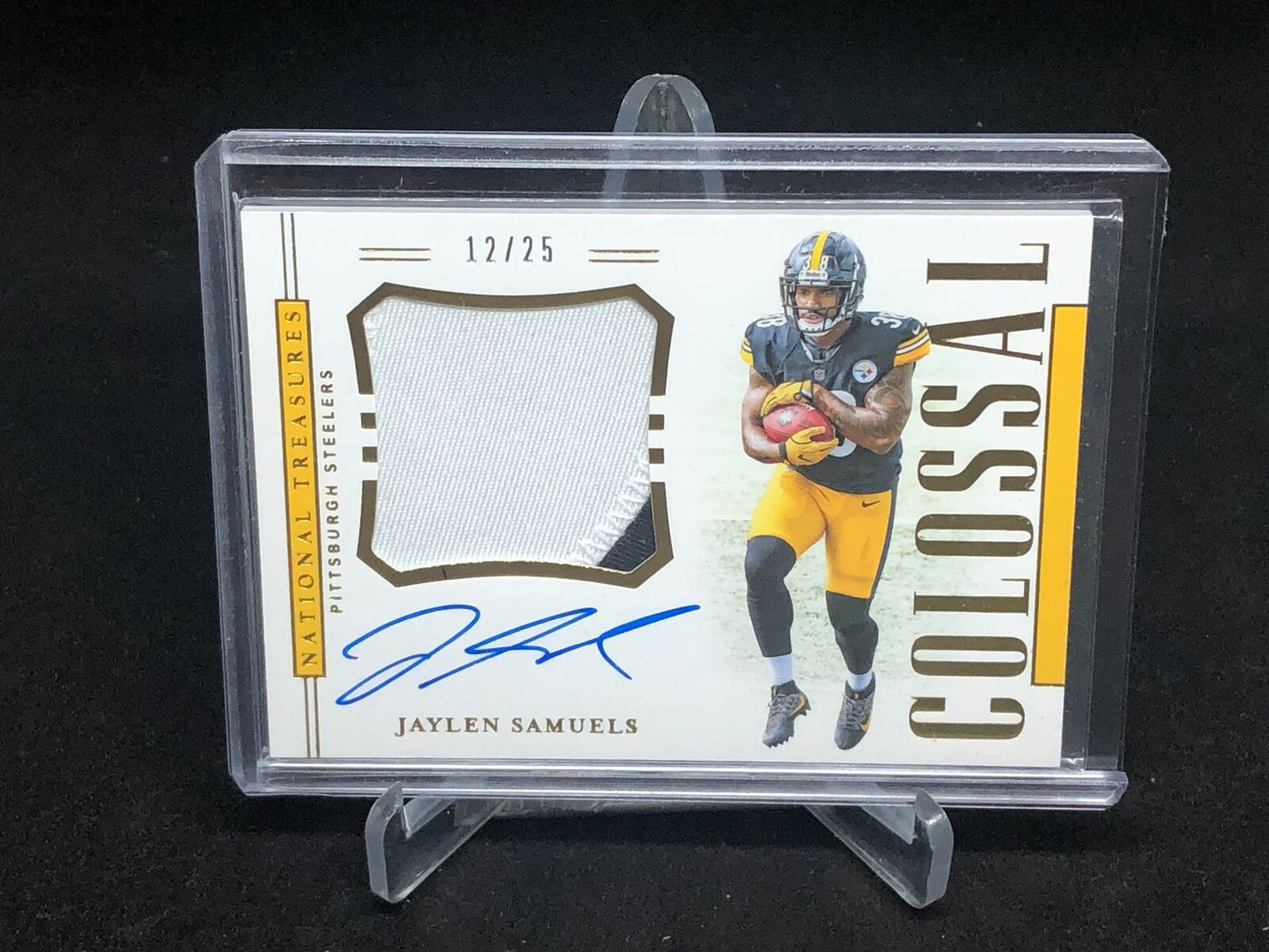JAYLEN SAMUELS 2018 NATIONAL TREASURES 2 CLR PATCH ON CARD AUTO RC #D 12/25