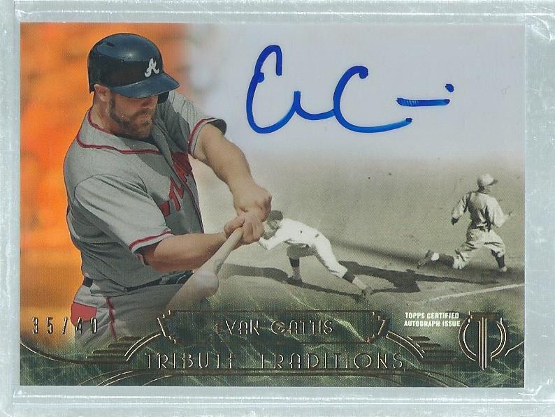 EVAN GATTIS 2014 TOPPS TRIBUTE ORANGE TRADITIONS ON CARD AUTO #D 35/40