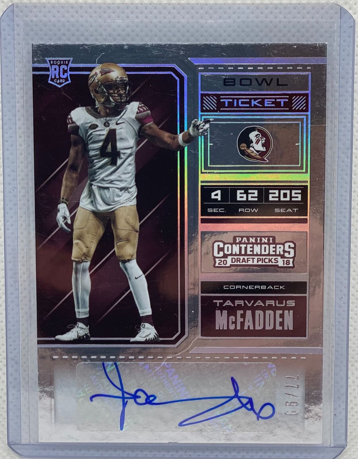 TARVARUS MCFADDEN 2018 PANINI CONTENDERS BOWL TICKET AUTO RC #D 77/99